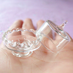 1:12 Scale Dollhouse Glass Cake Stand with Dome Lid Cover | Doll House Tableware | Miniature Sweets Craft (27mm x 26mm)