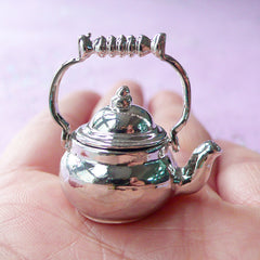 1:12 Scale Miniature Tea Kettle | Silver Dollhouse Cookware | Doll House Kitchen Decoration (28mm x 30mm)