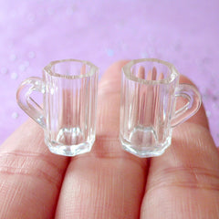 Miniature Plastic Beer Tankard | Dollhouse Pint Mugs | Doll House Clear Cup | Tiny Mini Beer Glass (2pcs / 15mm x 15mm)