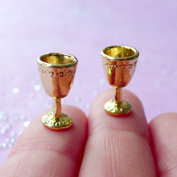 1:12 Scale Dollhouse Wine Goblets | Gold Miniature Wine Glass