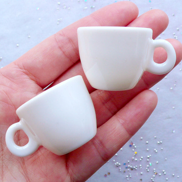 Coffee Cups White Cup Drink Miniature Charms Cabochons 10 pcs