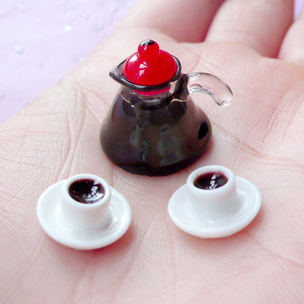 Miniature Coffee Set, Dollhouse Coffee Pot & Cups, Doll House Tablew, MiniatureSweet, Kawaii Resin Crafts, Decoden Cabochons Supplies