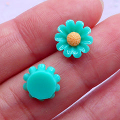 Floral Nail Art Design | Tiny Daisy Cabochons | Mini Flower Cab | Decoden Supplies (Teal Blue Green / 2pcs / 10mm)