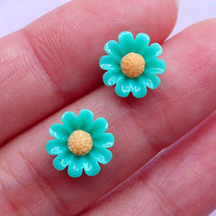 Floral Nail Art Design | Tiny Daisy Cabochons | Mini Flower Cab | Decoden Supplies (Teal Blue Green / 2pcs / 10mm)