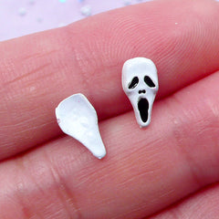 Scary Movie Mask Cabochons | Mini Halloween Scream Mask Floating Charm | Spooky Nail Art Design (2pcs / White & Black / 5mm x 9mm)