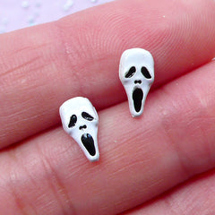 Scary Movie Mask Cabochons | Mini Halloween Scream Mask Floating Charm | Spooky Nail Art Design (2pcs / White & Black / 5mm x 9mm)