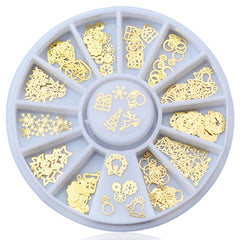 Christmas Nail Art Decal Wheel | Assorted Nail Embellishments | Manicure Supplies | Nail Decoration | Nail Charm Mix | Kawaii Resin Crafts (12 Designs / Gold)