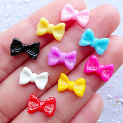 Tiny Bow Resin Cabochons | Mini Bow Cabochon with Glitter | Glittery Nail Art Bows | Nail Decoration | Floating Charms | Card Embellishments | Scrapbook Supplies | Kawaii Decoden | Resin Crafts (9pcs / Assorted Mix / 11mm x 7mm / Flat Back)