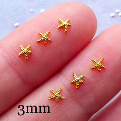 Tiny Sea Star Nail Charms | Mini Starfish Cabochon for Resin Crafts | Nautical Nail Art | Beach Nail Design | Marine Floating Charms | Memory Locket DIY | Resin Fillers (6pcs / Gold / 3.5mm x 3mm)
