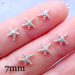 Starfish Nail Charms | Sea Star Floating Charms | Tiny Mini Metal Cabochon | Marine Life Nail Art | Kawaii Crafts | Living Locket Supplies | Resin Fillers | Scrapbook Embellishments (6pcs / Silver / 6.5mm x 5.2mm)