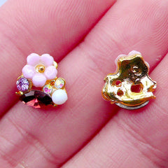 Sakura Nail Charms with Rhinestones | Tiny Mini Cherry Blossom Cabochon | Flower Nail Designs | Floral Nail Decoration | UV Resin Crafts | Nail Art Supplies (2pcs / Purple / 9mm x 9mm)