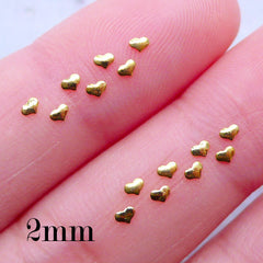 Tiny Heart Nail Charms in 2mm | Cute Nail Art | Kawaii Nail Decoration | Mini Embellishments for UV Resin Crafts | Nail Design Supplies (15pcs / Gold)