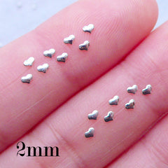 Tiny Mini Heart Nail Charms in 2mm | Kawaii Nail Studs | Valentine's Day Nail Deco | Wedding Nail Art | Embellishments for UV Resin Crafts (15pcs / Silver)