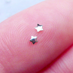 Star Nail Studs in 2mm | Kawaii Nail Art Charms | Cute Nail Designs | Nail Deco | Tiny Embellishments for UV Resin Art | Manicure Supplies (15pcs / Silver)