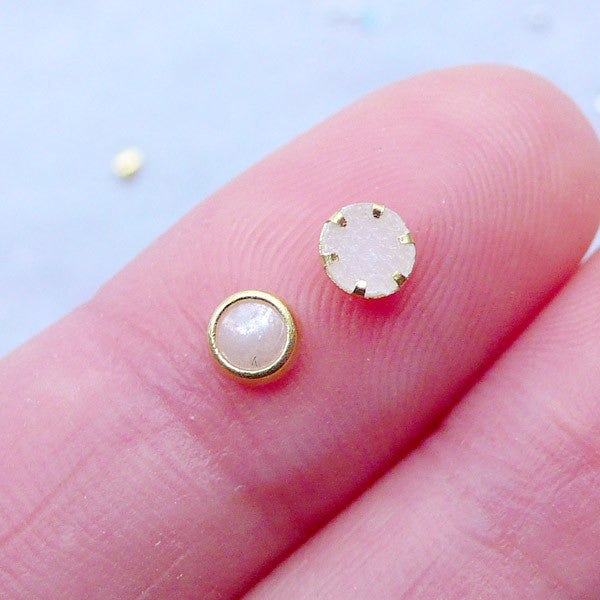 CLEARANCE Tiny Round Pearl Gems with Gold Accent Rims