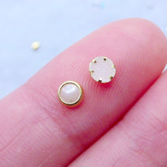 CLEARANCE Tiny Round Pearl Gems with Gold Accent Rims | Nail Charms | Nail Art Studs | Wedding Nail Designs | Mini Embellishment Supplies (50pcs / Cream White / 4mm)