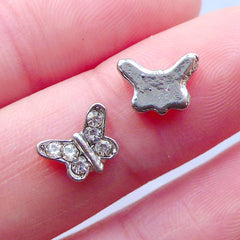 DEFECT Rhinestone Butterfly Floating Charms | Nature Theme Memory Locket | Glass Living Lockets | Insect Embellishments | Shaker Charm | UV Resin Art (2pcs / 9mm x 6mm)