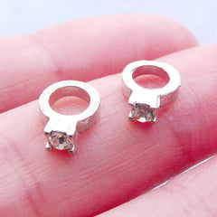 Diamond Engagement Ring Floating Charms with Rhinestone | Wedding Memory Lockets | Glass Living Locket Charm | Shaker Charm DIY (2pcs / 7mm x 9mm)
