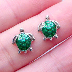 Sea Turtle Floating Charms | Animal Living Locket Charm | Glass Memory Lockets | Shaker Charm DIY | Metal Embellishment for UV Resin Craft | Nail Charm (2pcs / 9mm x 10mm)