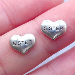Sister Floating Charms in Heart Shape | Family Living Lockets | Memory Locket DIY | Shaker Charm | Birthday Gift Ideas (2pcs / 9mm x 7mm)