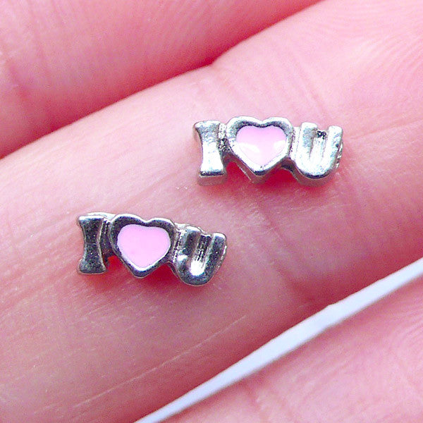 I Love You Floating Charms | Wedding Jewelry | Jewellery for Valentine's Day | Glass Living Lockets | Floating Memory Locket | Shaker Charm (2pcs / 7mm x 3mm)
