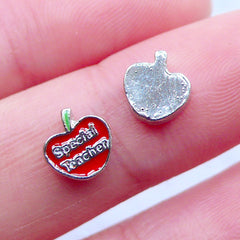 CLEARANCE Special Teacher Floating Charms | Red Apple Charm | Shaker Charm Supplies | Gift for Best Teacher | Memory Locket DIY | Glass Living Lockets (2pcs / 7mm x 7mm)