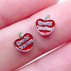 CLEARANCE Special Teacher Floating Charms | Red Apple Charm | Shaker Charm Supplies | Gift for Best Teacher | Memory Locket DIY | Glass Living Lockets (2pcs / 7mm x 7mm)