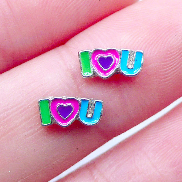 Clearance I Love You Enamel Floating Charms | Valentine's Day Shaker Charm | Glass Memory Living Lockets | Tiny Metal Embellishments | Wedding