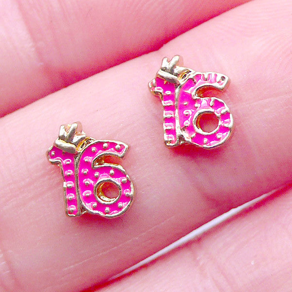 Sweet 16 Floating Charms | Sweet Sixteen Jewelry | Kawaii Shaker Charm | Birthday Memory Living Lockets | Nail Decorations (2pcs / 6mm x 7mm)