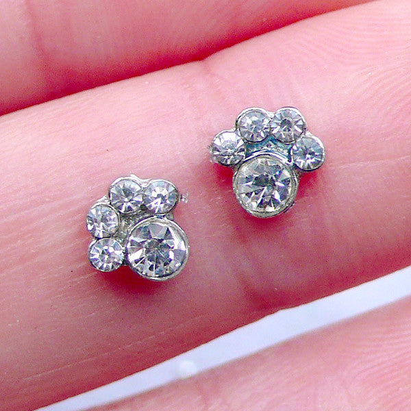 Rhinestone Paw Floating Charms | Pet Jewellery | Cat Charm | Dog Charm | Animal Shaker Charm | Memory Living Lockets | Nail Art (2pcs / 6mm x 6mm)