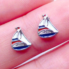 DEFECT Sailboat Floating Charms | Nautical Living Lockets | Sea Ocean Memory Locket Supplies | Shaker Charm | Sailing Jewelry | Mini Embellishments (2pcs / 7mm x 8mm)