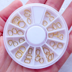 Mini Open Frame Assortment for UV Resin Art | Nail Art Wheel | Tiny Metal Deco Frame | Kawaii Nail Designs (12 Designs / Gold)