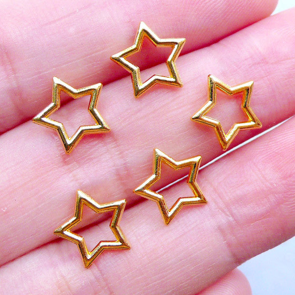 Star Beads | Small Glass Bead | Kawaii Bracelet DIY | Cute Jewelry Supplies  (Blue Green Gold / 5 pcs / 10mm x 9mm)