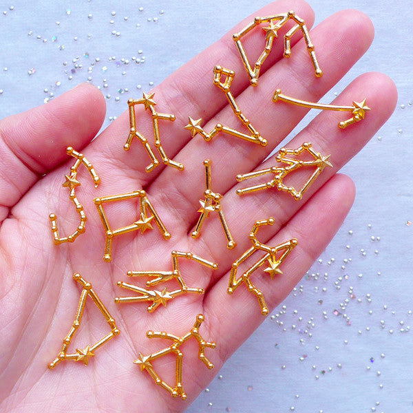 Yaomiao 48 Pieces Zodiac Word Message Charm Pendant Nail Charms Twelve  Alloy Flatback Epoxy Resin Supplies Filling DIY Embellish