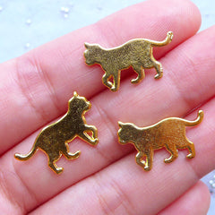 Cat Walking Charms | Kawaii Pet Charm | Small Metal Filling Materials for UV Resin Craft (3pcs / Gold / 20mm x 12mm)