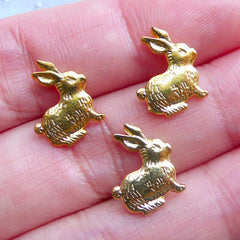 Easter Bunny Charms | Mini Rabbit Charm | Metal Embellishments | Kawaii Filling Materials | UV Resin Crafts | Epoxy Resin Art (3pcs / Gold / 10mm x 13mm)