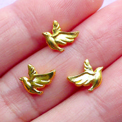 Mini Peace Dove Charms | UV Resin Fillers | Tiny Bird Metal Embellishments | Kawaii Craft Supplies (3pcs / Gold / 7mm x 8mm / 2 Sided)