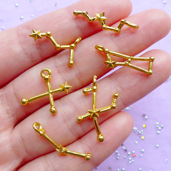 Star Constellation Charms for Kawaii UV Resin Crafts | Astrology Zodiac Charm | Cosmos Jewellery Making | Astronomy Charm (Set of 6 pcs / Gold)