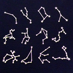 Zodiacal Constellation Charms | Horoscope Star Charm | Zodiac Signs for Kawaii UV Resin Art | Astronomy Jewelry DIY (Set of 12 pcs / Gold)