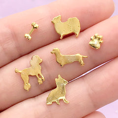 Dog Resin Inclusions | Pet Embellishments for Resin Crafts | Mini Animal Floating Charm | Metal Filling Material for Resin Shaker (6 pcs / Gold)