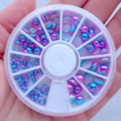 Galaxy Mermaid Half Pearl | ABS Pearls in Rainbow Gradient Color | Kawaii Jewellery Supplies | Nail Art (3mm, 4mm, 5mm & 6mm / Around 100-120pcs)