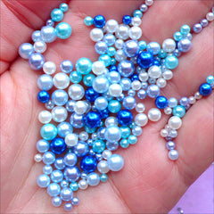 Assorted Round Pearls in Various Sizes | Fake Pearls | ABS Pearl with No Hole | Mermaid Party Decoration | Filling Material for Resin Crafts (Deep Blue Ocean / 2.5mm to 5mm / 150-200pcs)