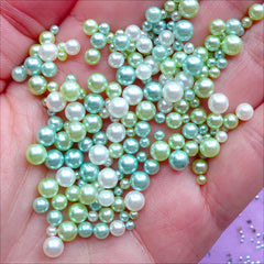 Round Pearl Assortment in Various Sizes | ABS Pearls with No Hole | Kawaii Mermaid Decor | Filling Materials for Resin Art (Dreamy Green Forest / 2.5mm to 5mm / 150-200pcs)