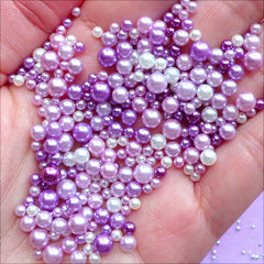 Faux Pearl Assortment in Various Sizes | Purple Pearls with No Hole | Mermaid Party Supplies | Kawaii Jewelry Making (Mystery Purple Dream / 2.5mm to 5mm / 150-200pcs)