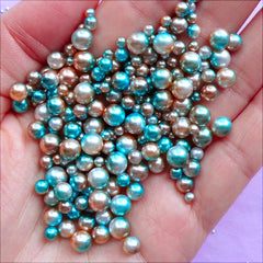 Mermaid Pearl Assortment with No Hole | Blue and Rose Gold Gradient Pearls in Various Sizes | Table Scatter (Sunset Sky / 3mm to 6mm / 100-150pcs)