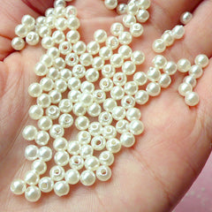 4mm Cream White Round Faux Pearls with HOLE (around 60pcs) PES66