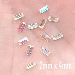 Mini Rectangular Resin Rhinestones for Jewelry DIY | AB Clear Faceted Rectangle Rhinestone | Embellishments for Nail Decoration (12 pcs / 2mm x 4mm)
