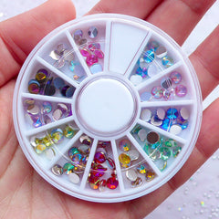 4mm Pointed Top Rhinestone Wheel | Assorted Acrylic Rhinestones in AB Colors | Phone Case Decoden Supplies | Bling Bling Nail Art | Scrapbooking & Card Making (Colorful Mix)