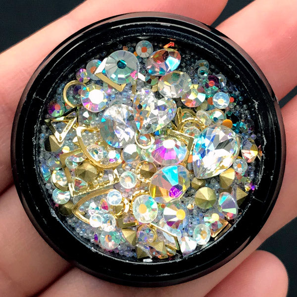 AB Clear Rhinestones Glass Gemstones Micro Beads Metal Accents