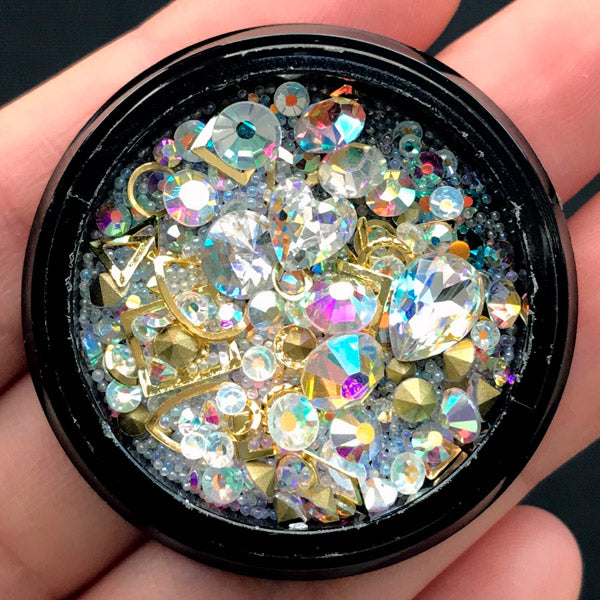 AB Clear Rhinestones Glass Gemstones Micro Beads Metal Accents Assortm, MiniatureSweet, Kawaii Resin Crafts, Decoden Cabochons Supplies